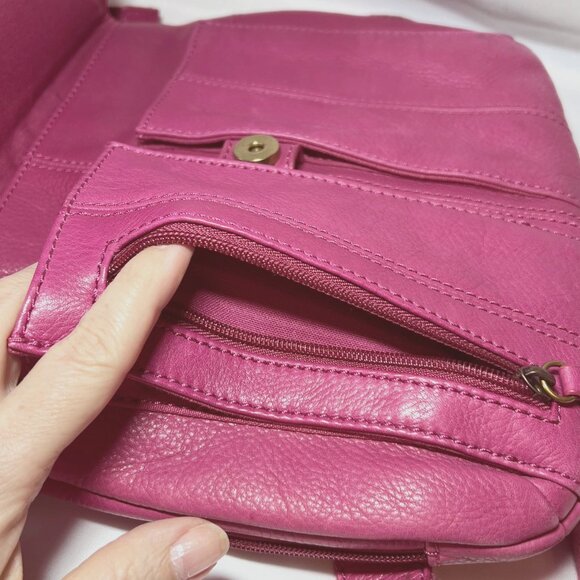 Fossil Hot Pink Crossbody Leather Purse/Bag-Lots of Compartments-Canvas Mix Srap - Picture 14 of 16